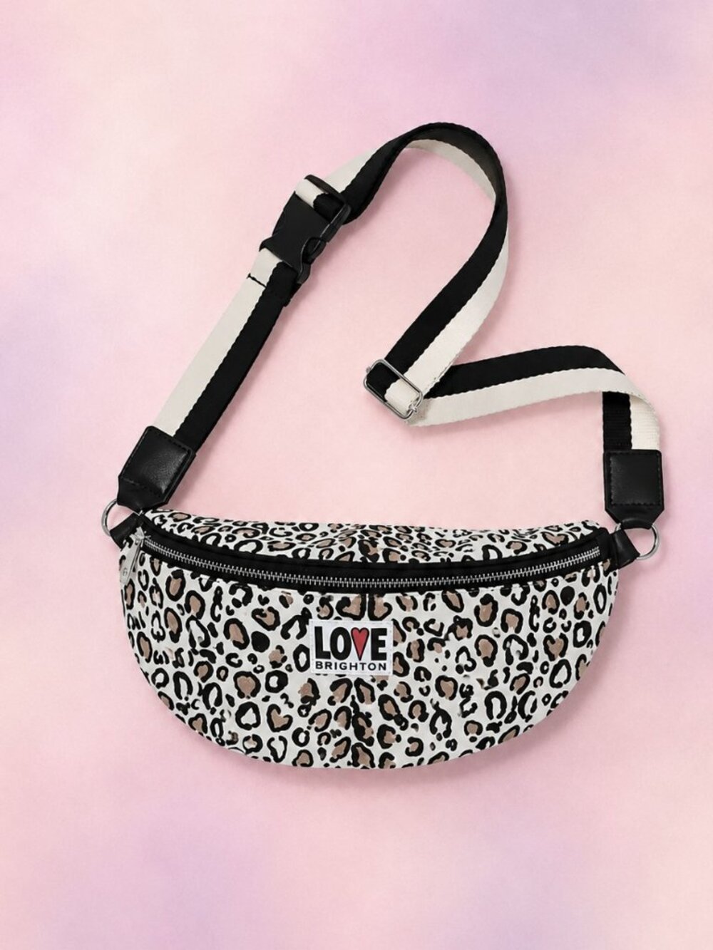 Brighton Wild Cat Leopard Print Belt Bag Crossbody LOVE Patch NWT - Picture 4 of 6